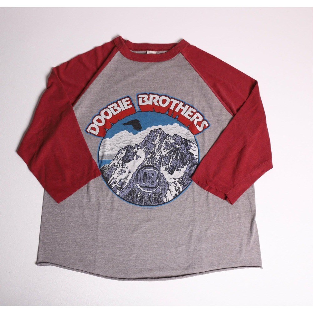 Vintage 1981 Doobie Brothers USA Tour Raglan Shirt 3/4 Sleeve Grey Red Large